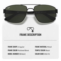 Thumbnail for Ray-Ban RB3663 Square-Round Shaped Non-Polarized Sunglasses for Men – Includes Official RAYBAN Eyewear Kit – Ideal Formal & Casual Wear Sunglasses – G-15 Green Lens