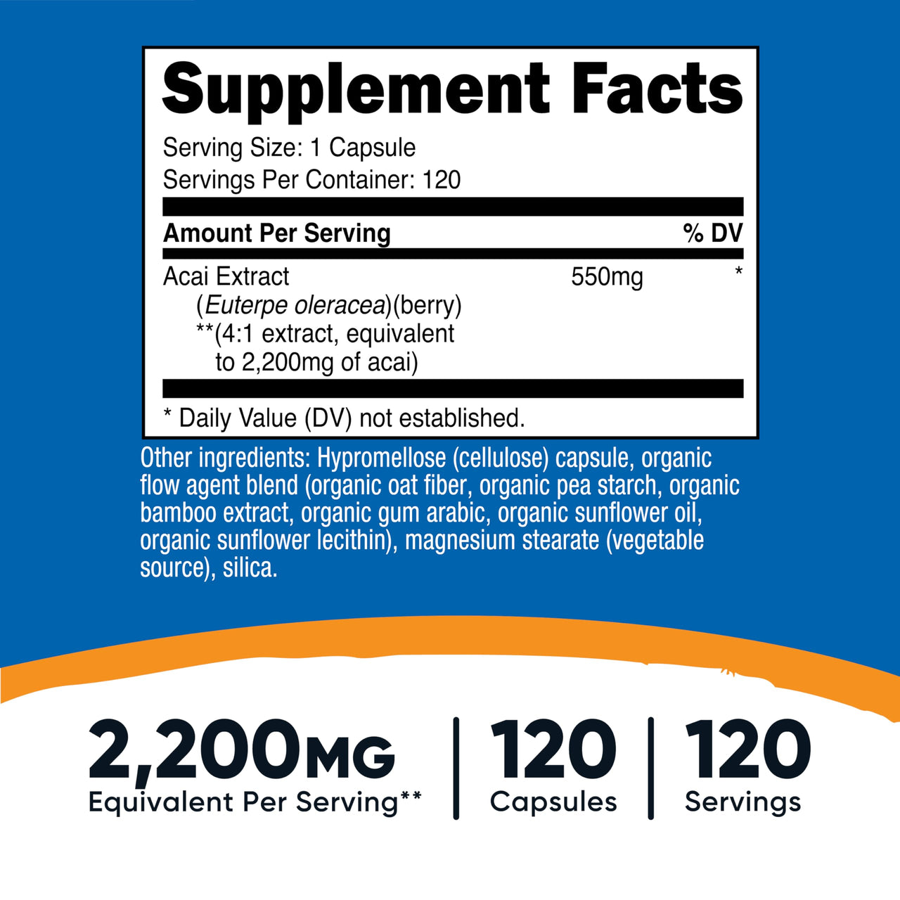 Nutricost Acai Extract 2,200mg, 120 Vegetarian Capsules (Euterpe Oleracea) from 550mg of 4:1 Extract - Non-GMO, Gluten Free