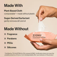 Thumbnail for Honest Beauty Fragrance Free Cleansing Makeup Remover Facial Wipes | Plant Based, Hypoallergenic, Gentle for Sensitive Skin | 90 Count