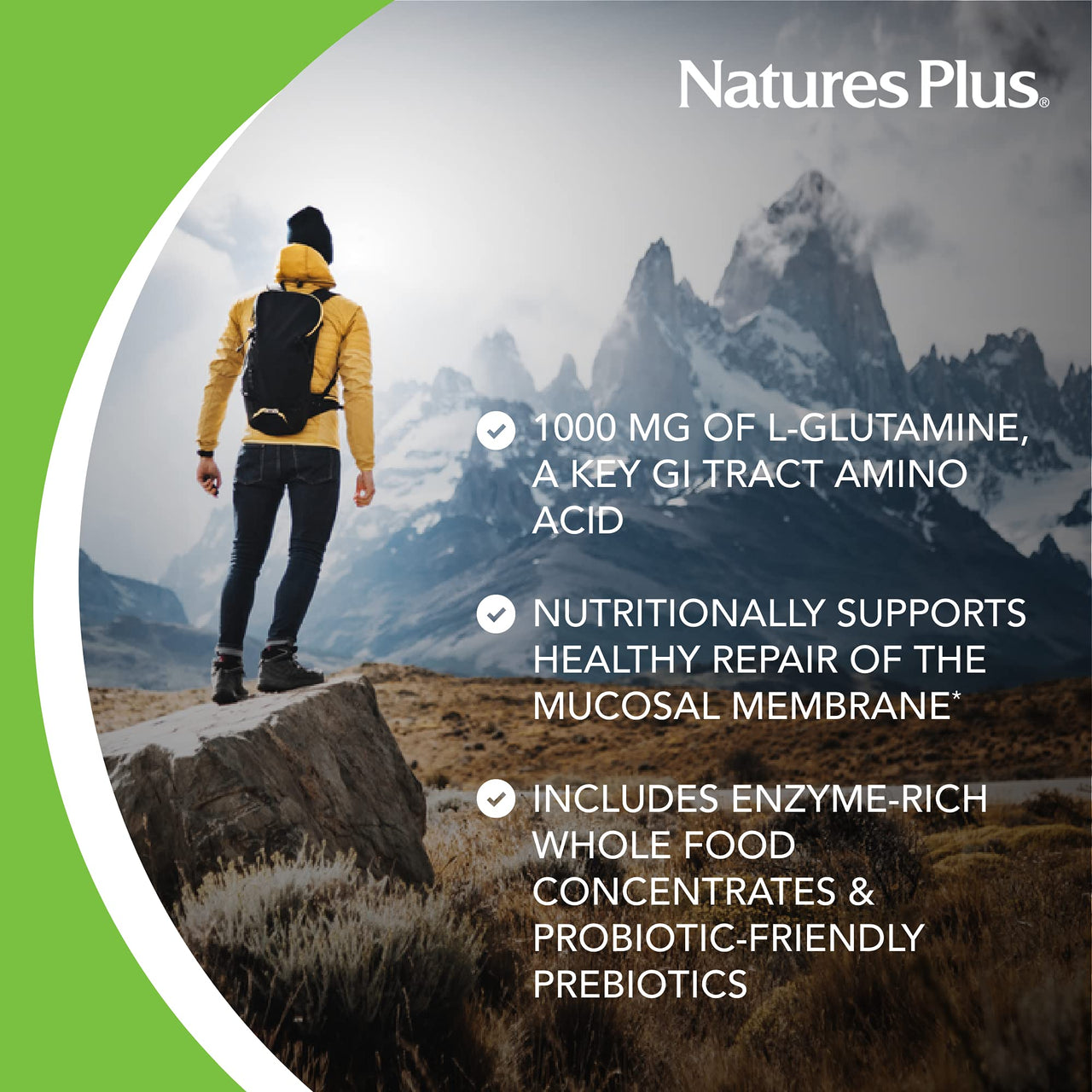 NaturesPlus GI Natural Total Digestive Wellness - 90 Bi-Layered Tablets - with L-Glutamine, Probiotics, Prebiotics & Enzymes - Gluten Free - 30 Servings