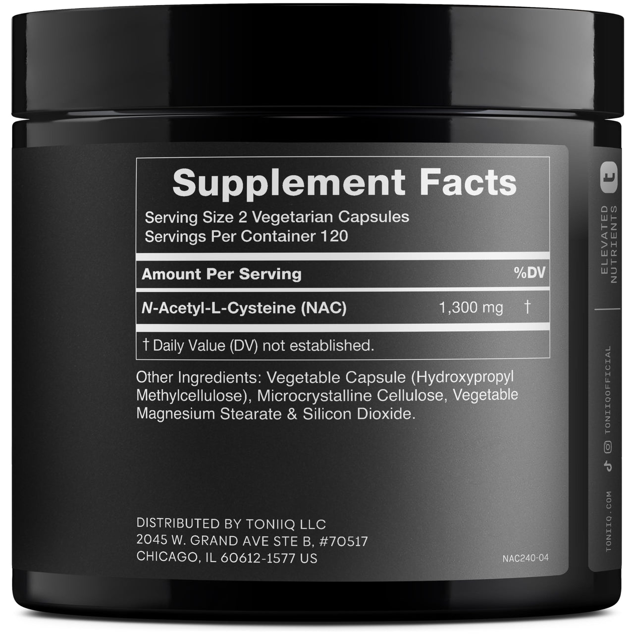 Toniiq 1300mg NAC - 4 Month Supply - Min. 98%+ Tested Purity - Ultra High Strength Bioavailable NAC Cysteine Supplement - 240 Vegetarian N Acetyl Cysteine Capsules -Lab Tested TQ