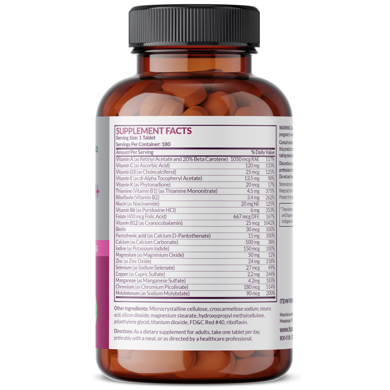 Futurebiotics Women's 50+ Multivitamin Once Daily Multivitamin for Active Women Over 50, Non-GMO, 180 Tablets