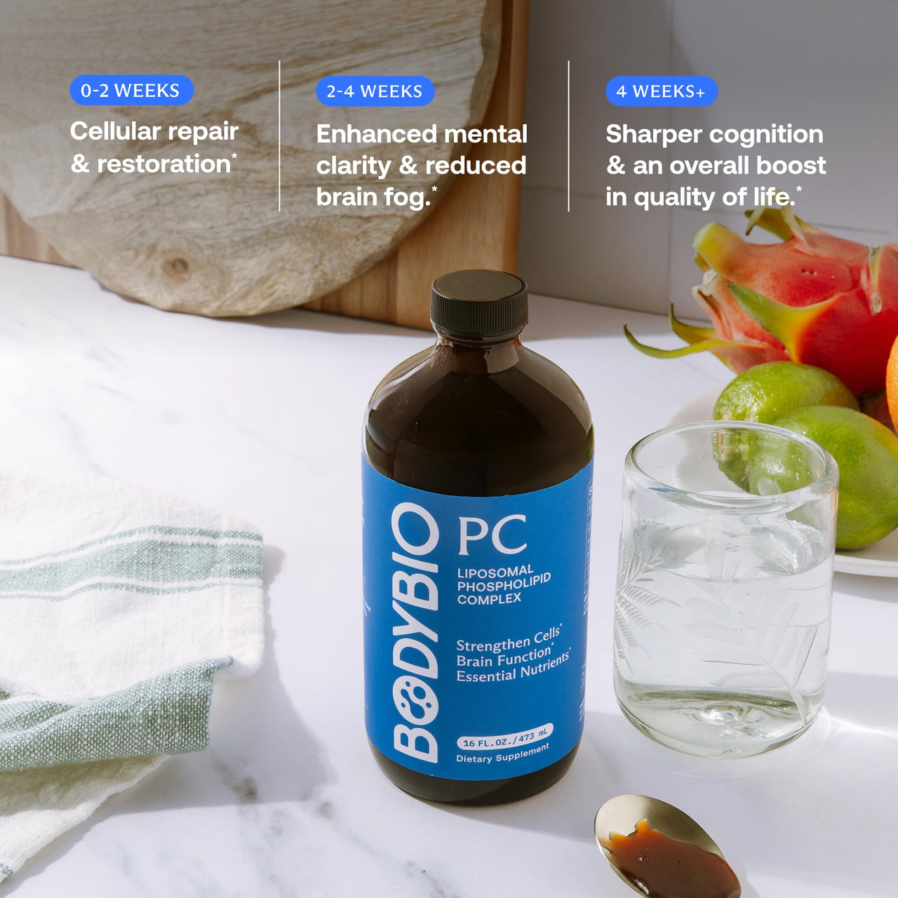 BodyBio PC - Phosphatidylcholine for Brain Health, Mental Clarity, Cognitive Function, Cellular Repair & Healthy Aging, Phospholipid Complex Supplement for Gentle Daily Detox