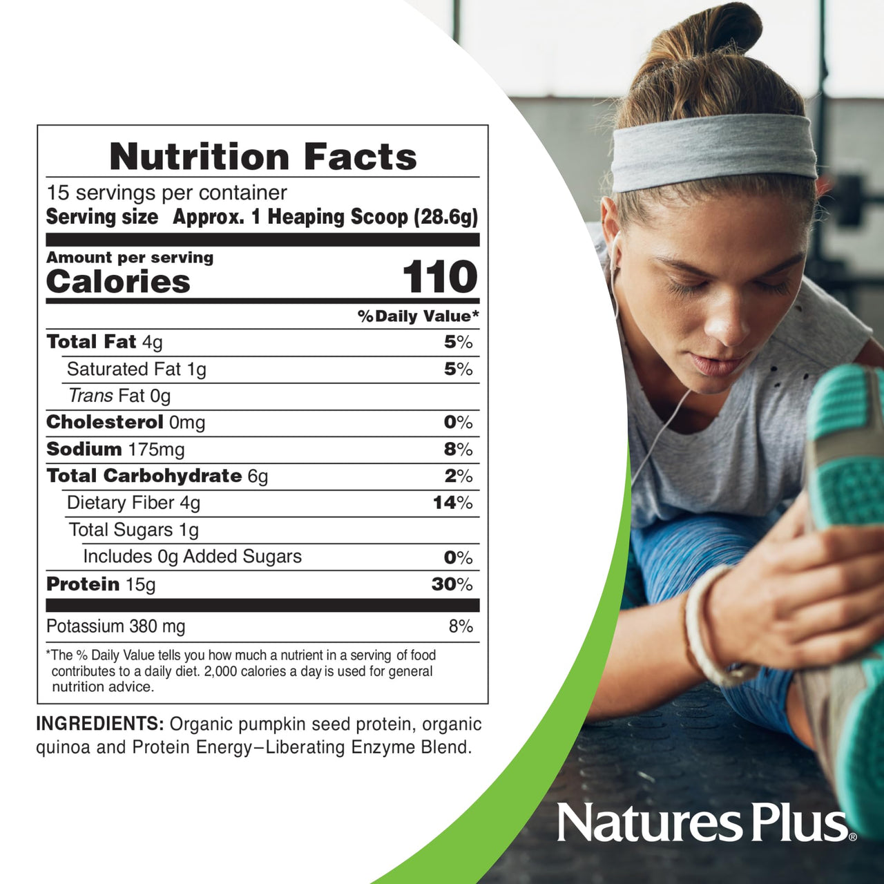 NaturesPlus Organic Pumpkin Seed Protein Powder - 1.1 lb - Plant-Based Drink - Supports Muscle Strength & Recovery - Non-GMO, Allergen Free, Gluten Free, Vegan - No Added Sugar - 15 Servings
