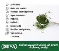 Thumbnail for DEVA Tuba Prime Vegan Multivitamin Iron-Free - High-Potency Vitamin & Mineral Dietary Supplement - Antioxidants, Fruit & Vegetable Blend, Super Mushrooms, Probiotics, Prebiotics, Seeds, Herbs 90 Tabs