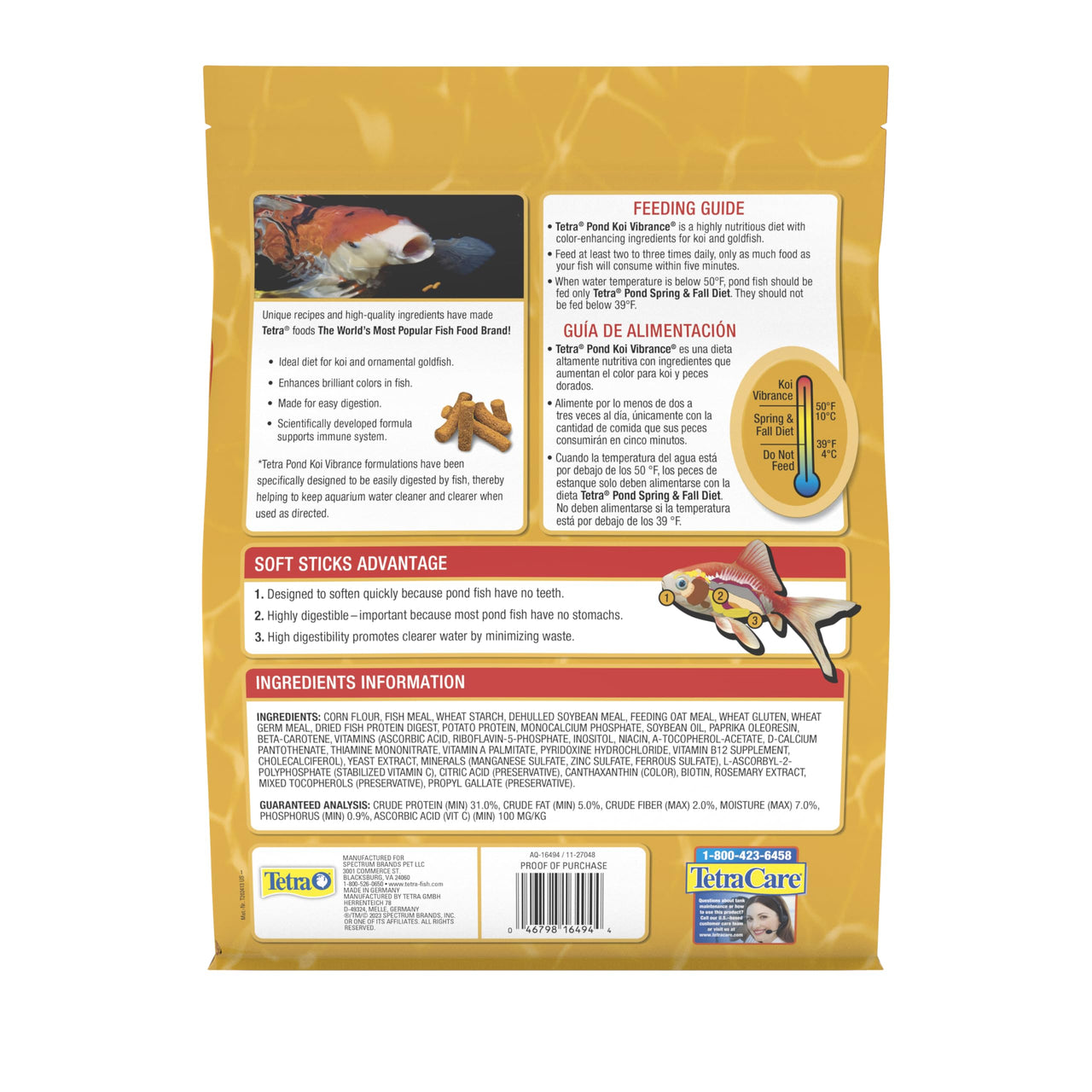 TetraPond Koi Vibrance 1.43 Pounds, Soft Sticks, Floating Pond Food