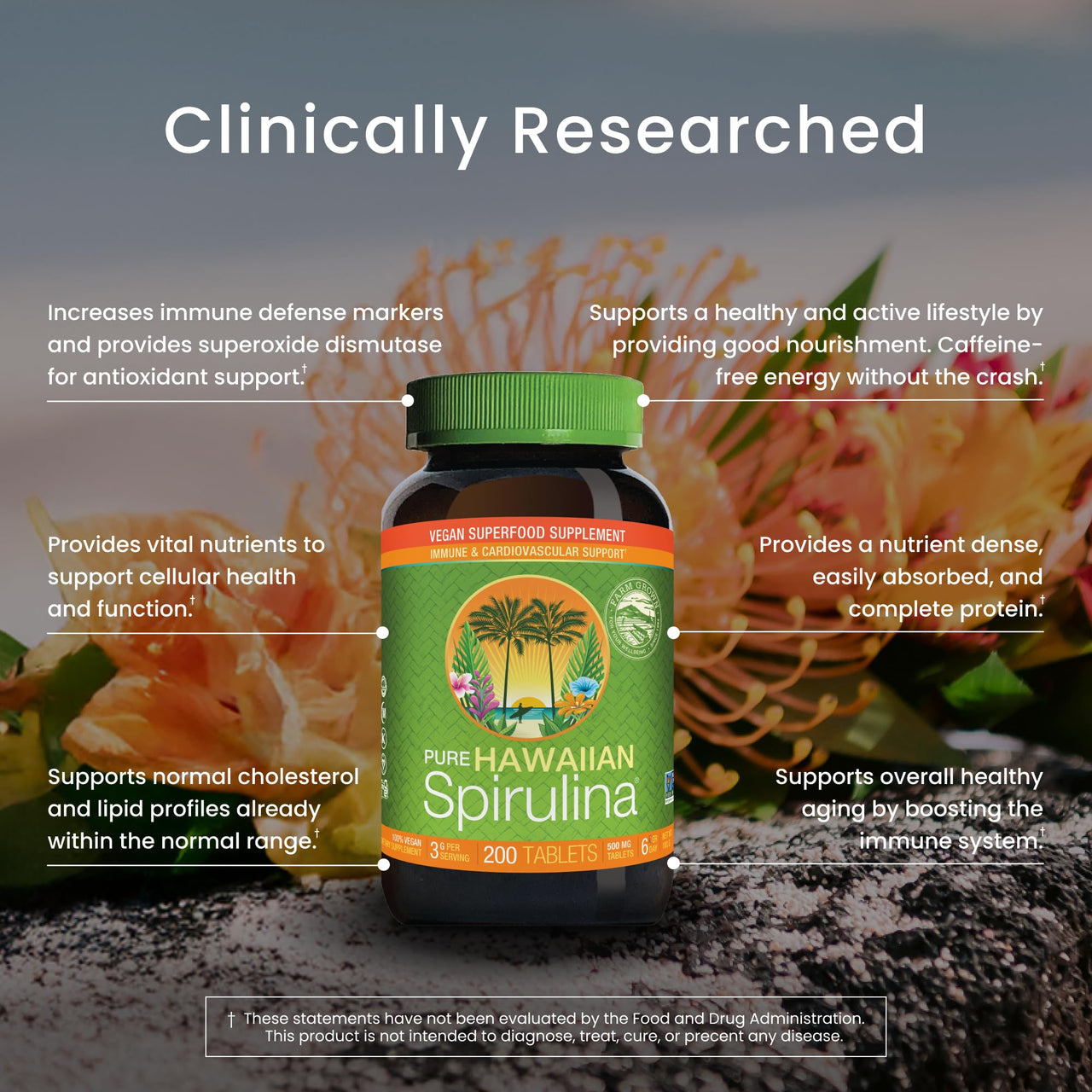 Nutrex Hawaii Pure Hawaiian Spirulina – Vegan Superfood, 500 mg Tablets, Farm Grown in Kona, Non-GMO, Immune Support & Cellular Energy, 200 Count