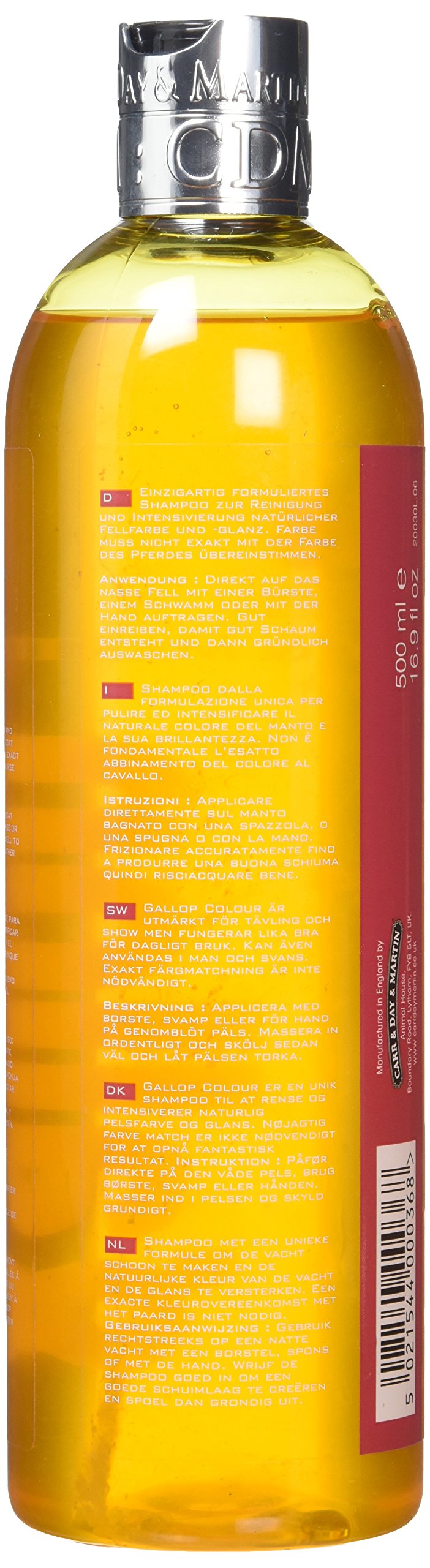 (Chestnut & Palomino) - Gallop Colour Enhancing Horse Shampoo 500ml - Choose Bay, Black, Chestnut & Palomino Or Grey