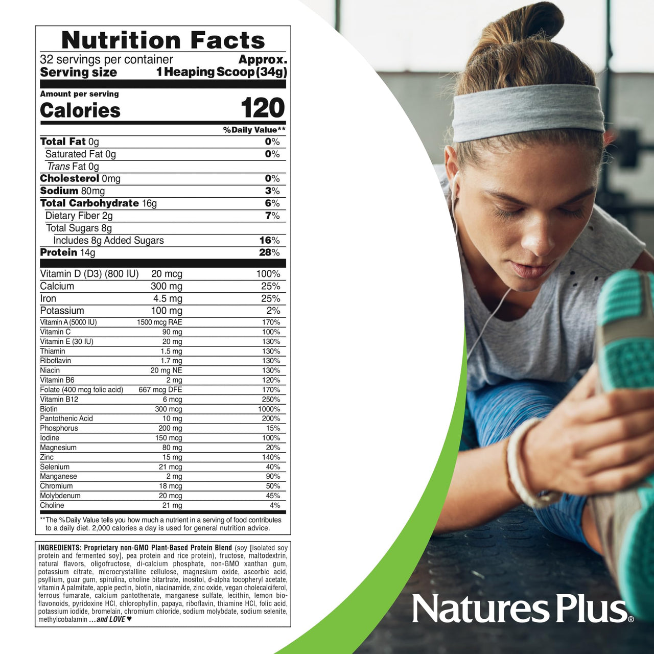 NaturesPlus SPIRU-TEIN, Banana - 2.4 lbs - Plant-Based Protein Shake - Non-GMO, Vegetarian, Gluten Free - 32 Servings