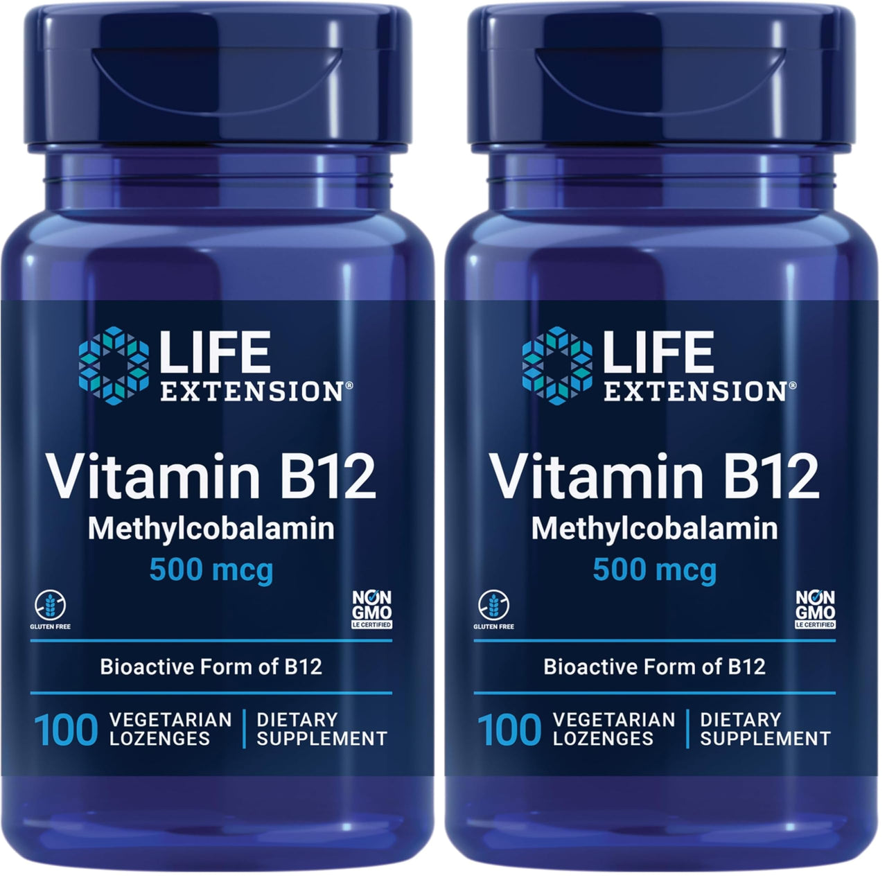 Life Extension Vitamin B12 Methylcobalamin 500mcg - Vitamin B12 Supplement for General Energy and Brain Health - SugarFree Vegetarian Lozenges Dissolve in Your Mouth/Once Daily - 100 Count (Pack of 2)