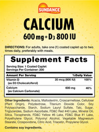 Thumbnail for Sundance Calcium with Vitamin D3 | 600mg | 200 Caplets | Vegetarian, Non-GMO, and Gluten Free Supplement