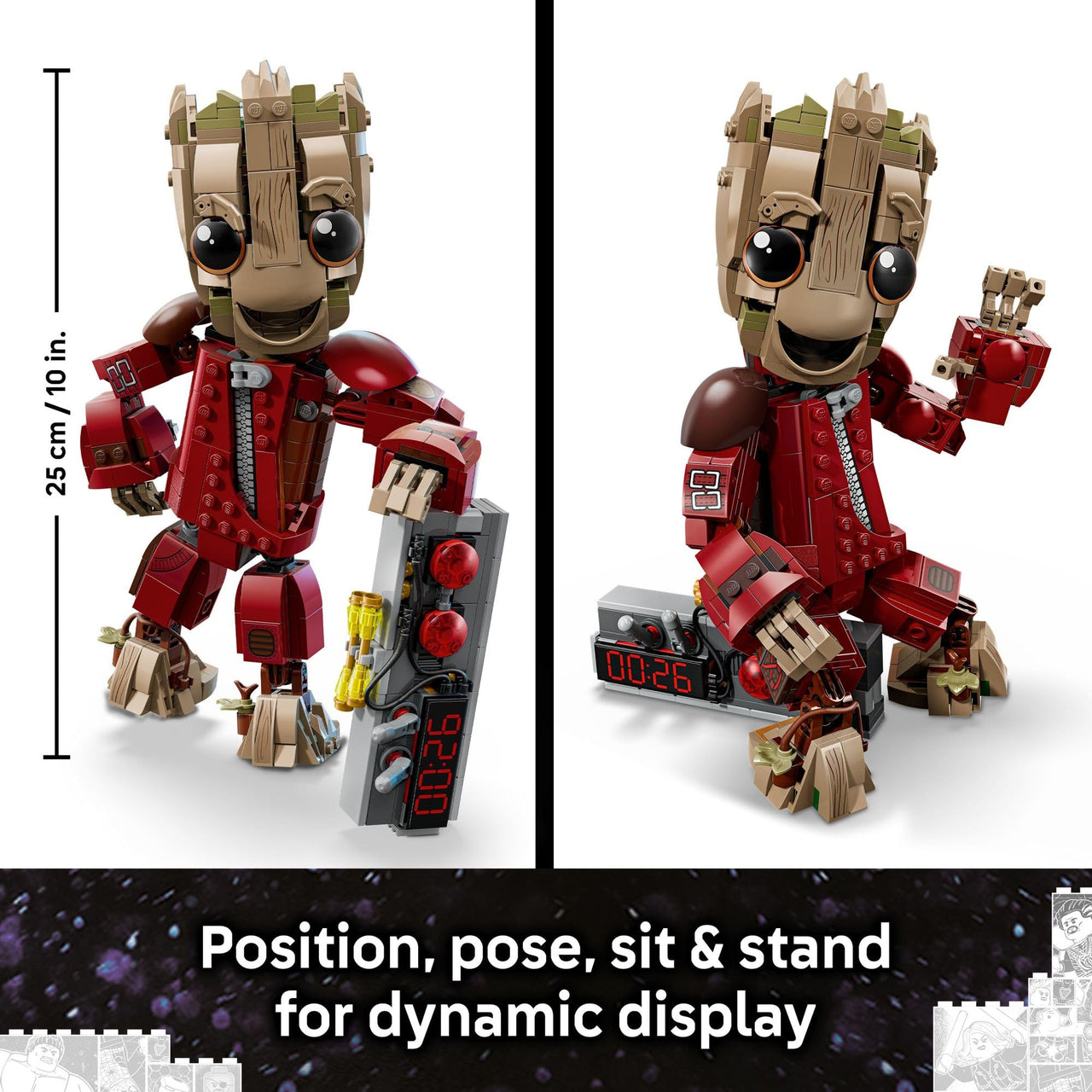 LEGO Marvel Ravager Jumpsuit Groot Building Toy for Boys & Girls, Ages 10+ - Posable Display & Play Figure W/Detonator Device - Gift Idea for Birthdays - 76341