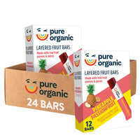 Thumbnail for Pure Organic Layered Fruit Bars, Gluten Free, Vegan Fruit Snacks, Pineapple Passionfruit (2 Boxes, 24 Bars)