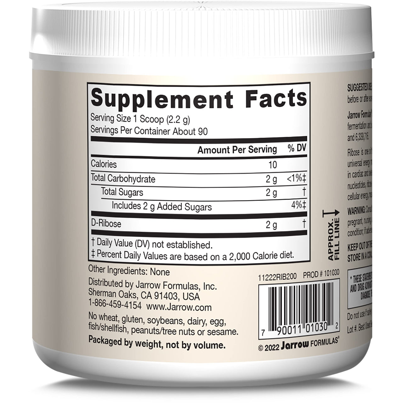 Jarrow Formulas® D-Ribose 2 Grams, Dietary Supplement, Fitness Support, Muscle Recovery and Endurance, 7.05 oz, Up to a 90 Day Supply