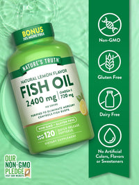 Thumbnail for Nature's Truth Fish Oil 2400mg | 120 Quick Release Softgels | 720 mg Omega 3 | Burpless Lemon Flavor Pills | Non-GMO & Gluten Free Supplement