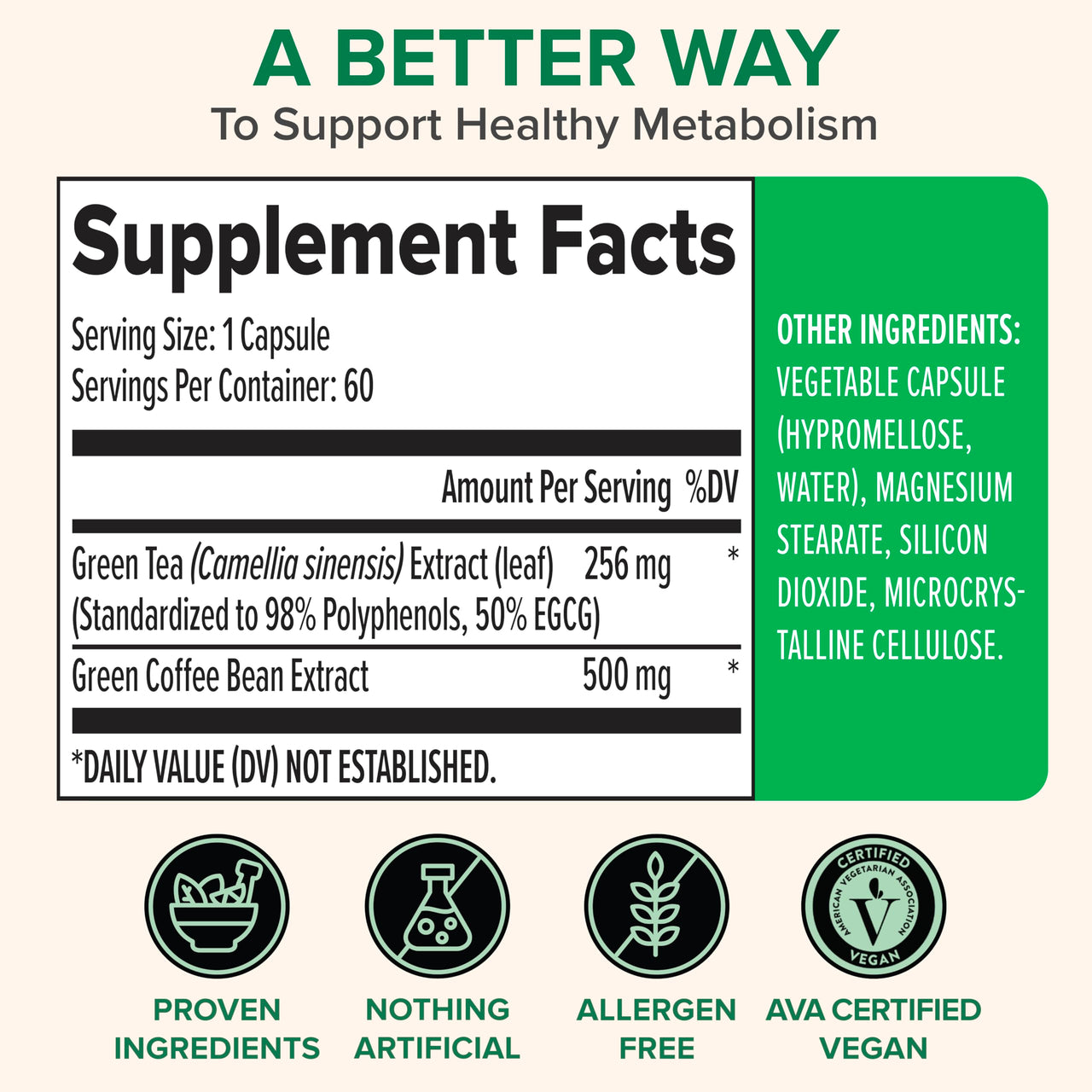Zenwise Health EGCG Green Tea Extract Capsules with Coffee Bean Extract - 50% EGCG + 98% Polyphenols Supplement - Green Tea Pills for Skin and Heart Support + Brain Health and Memory Boost - 60 Count