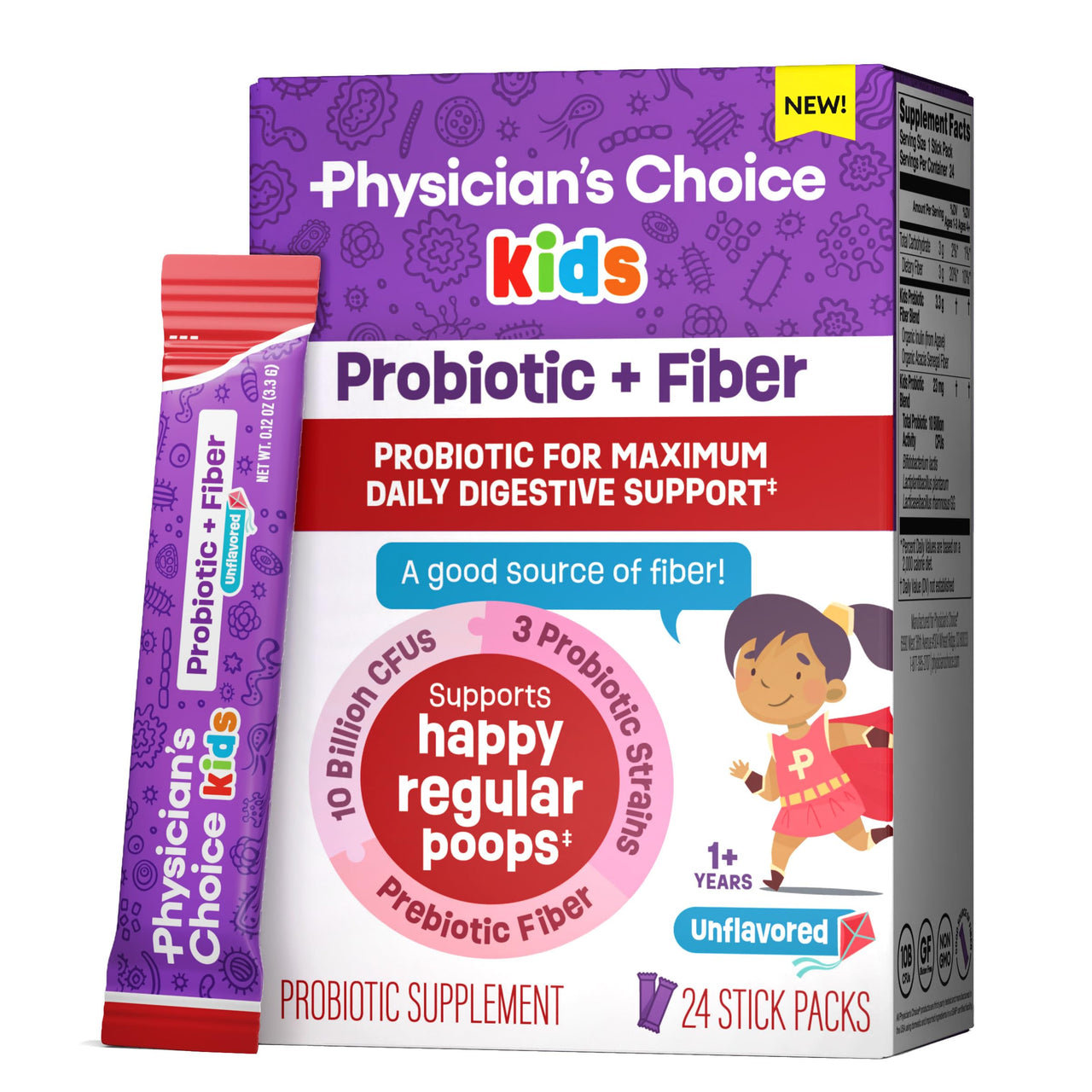 Physician's CHOICE Kids Happy Tummy Bundle - Fiber 24pck + Probiotic 30ct