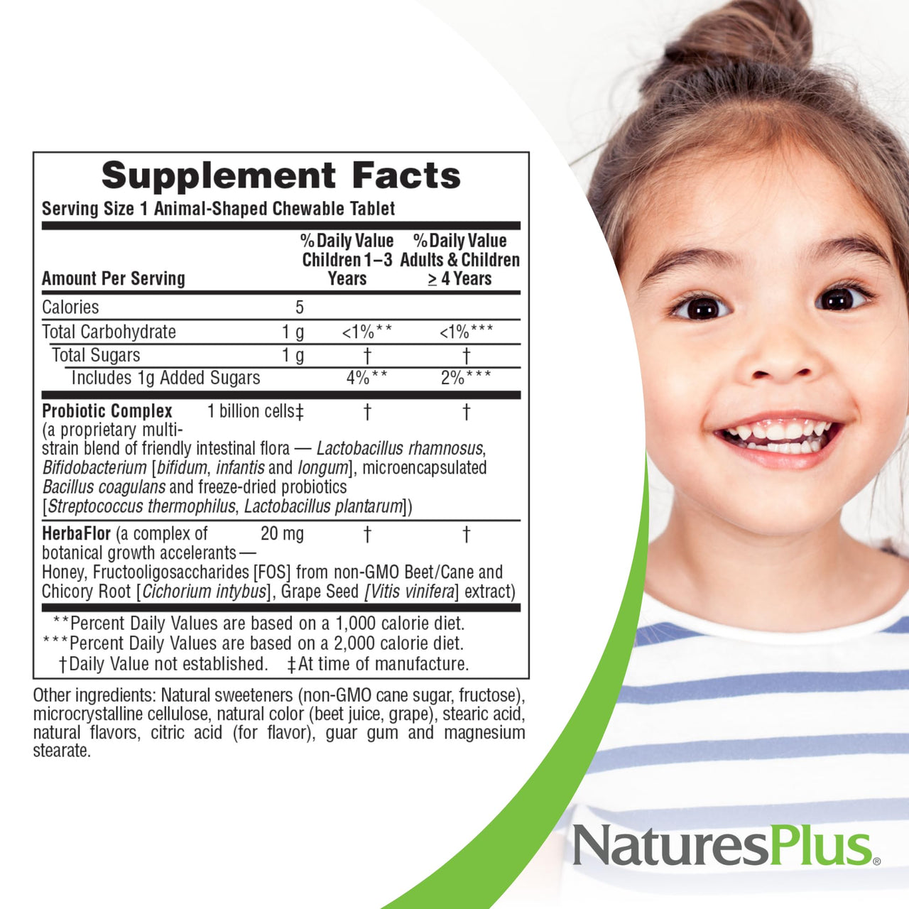 NaturesPlus Animal Parade AcidophiKidz, Berry Flavor - 90 Chewable, Animal-Shaped Tablets - with Probiotics, FOS & Grape Seed - 90 Total Servings