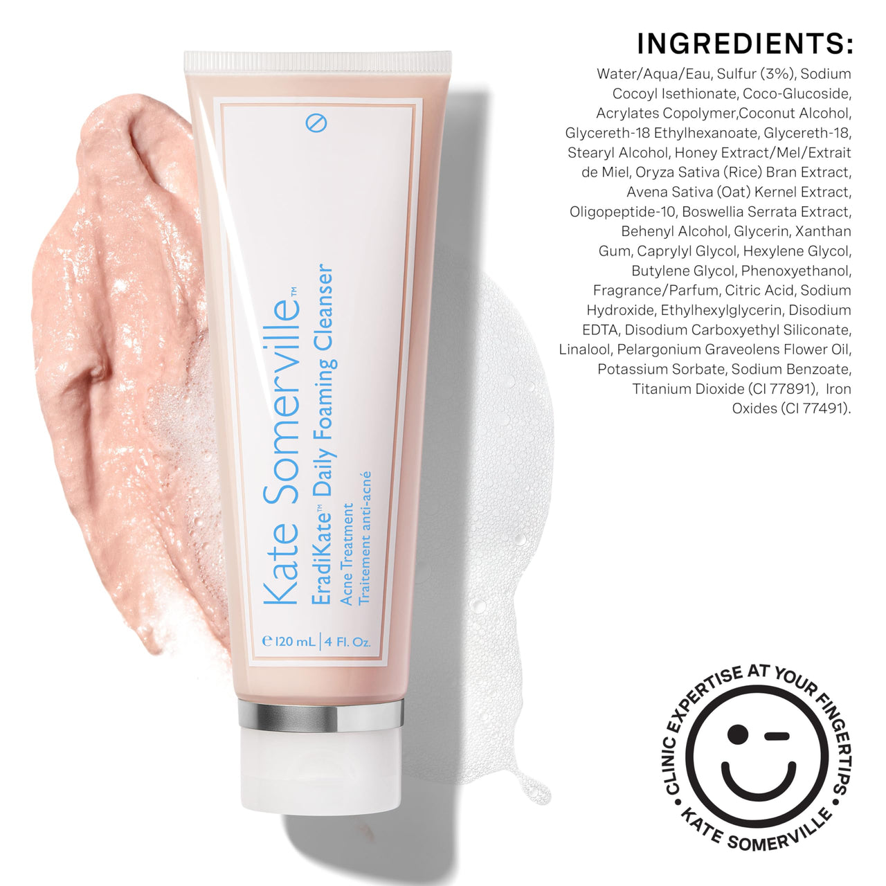 EradiKate 3% Sulfur Daily Foaming Cleanser Acne Treatment – Clinically Formulated Medicated Face Wash Balances Skin and Cleans Pores, 4 Fl Oz