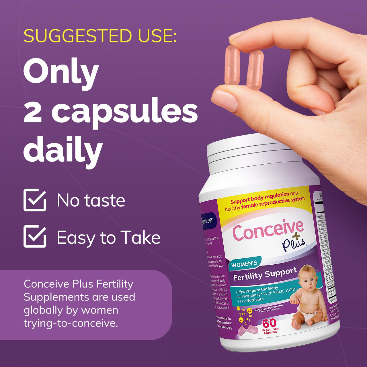 CONCEIVE PLUS Women's Fertility Support: Conception Fertility Supplement for Her, Aids Hormonal Balance, Folic Acid, B1 B2 B3 B6 B12, Zinc, Biotin, Non-GMO, Vegan Prenatal Vitamin, 30 Days