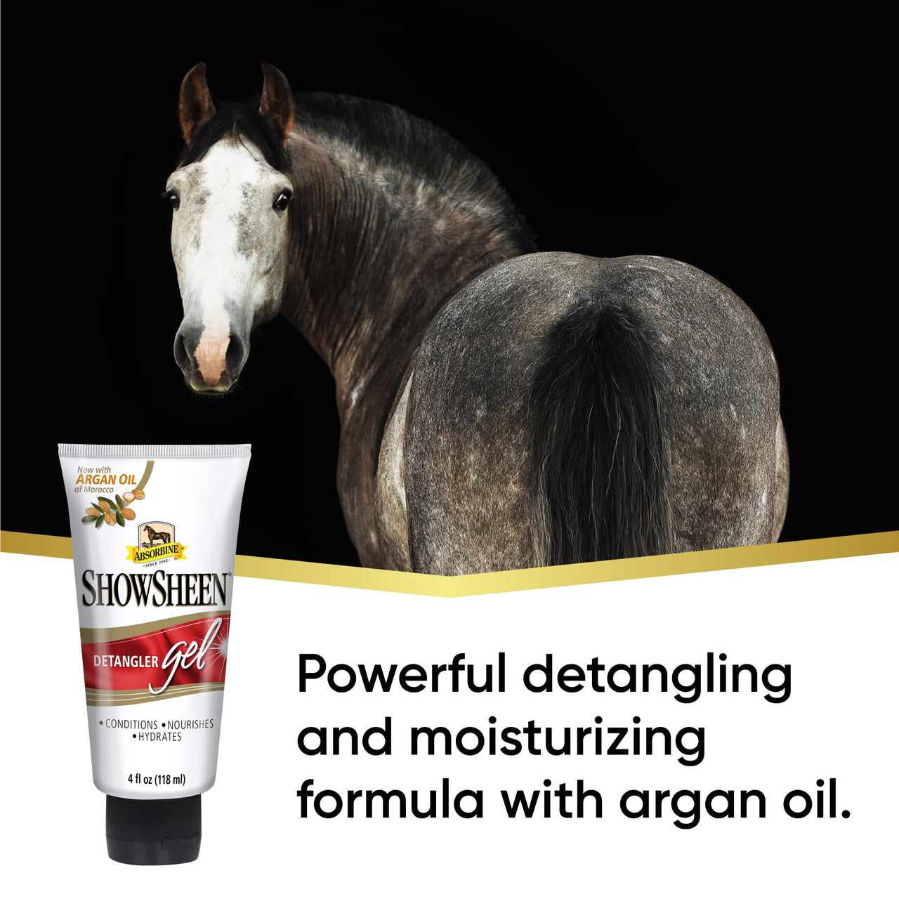 Absorbine ShowSheen Detangler Gel for Coat, Mane & Tail, Moroccan Argan Oil, Tackles Toughest Knots on Horses, Dogs & Livestock, 4oz