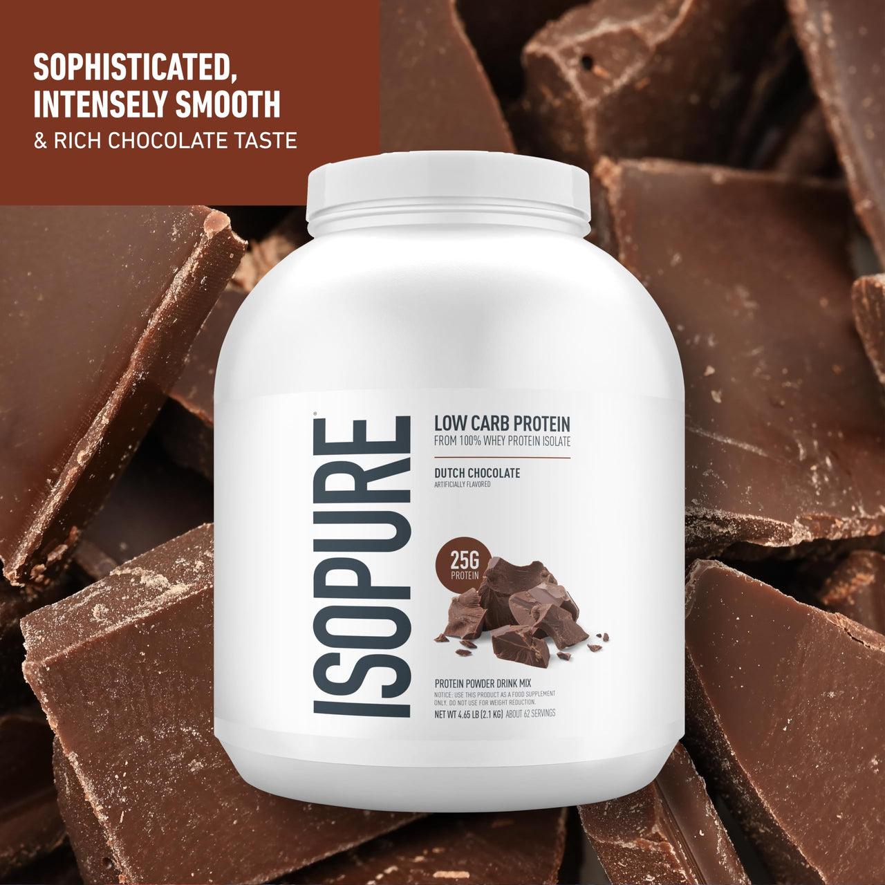 Isopure Low Carb 100% Pure Whey Isolate Protein Powder, Gluten Free, With Vitamins, Dutch Chocolate, 25g Protein Per Serving, 4.5 Lbs, 62 Servings (Packaging May Vary)