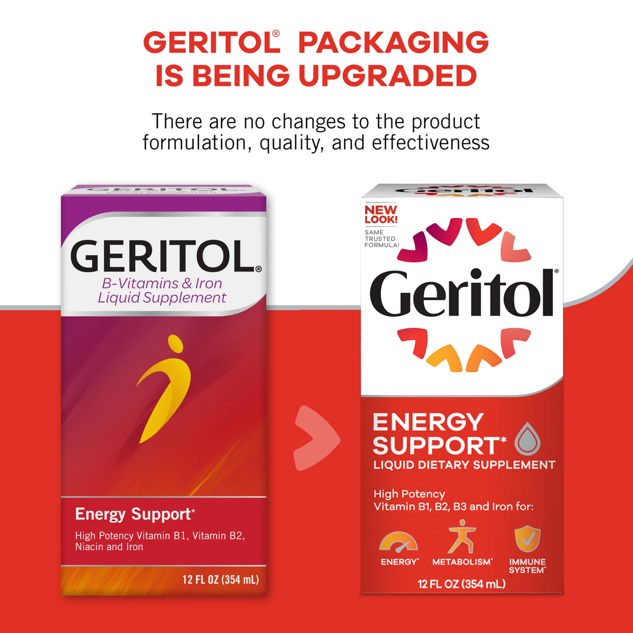 Geritol Liquid Vitamin and Iron Supplement, Energy Support, Contains High Potency B-Vitamins and Iron, Pleasant Tasting, Easy to Swallow, No Artificial Sweeteners, Non-GMO, 12 Oz