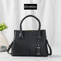 Thumbnail for Covelin Women's Top-handle Cross Body Handbag Middle Size Purse Durable Leather Tote Bag Black