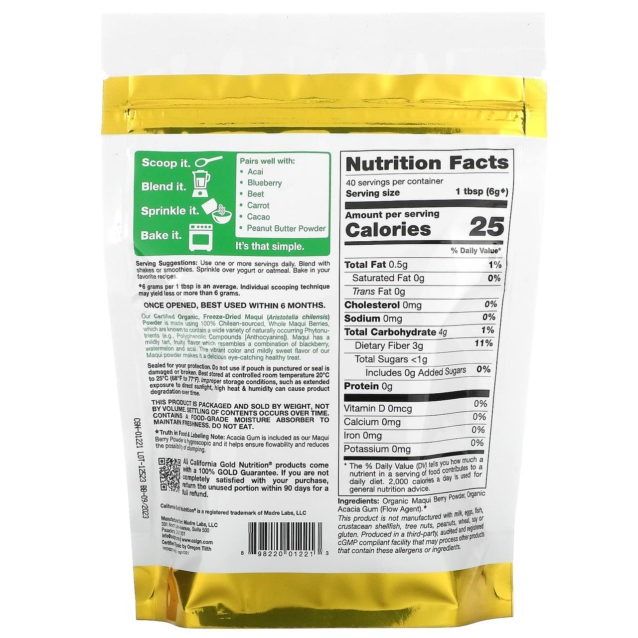 SUPERFOODS, Organic Maqui Powder, 8.5 oz (240 g), California Gold Nutrition