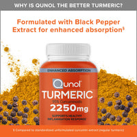 Thumbnail for Qunol Turmeric Curcumin with Black Pepper, 2250mg Turmeric Extract with 95% Curcuminoids, Extra Strength Turmeric Supplement, Enhanced Absorption, Joint Support Supplement, 150 Vegetarian Capsules
