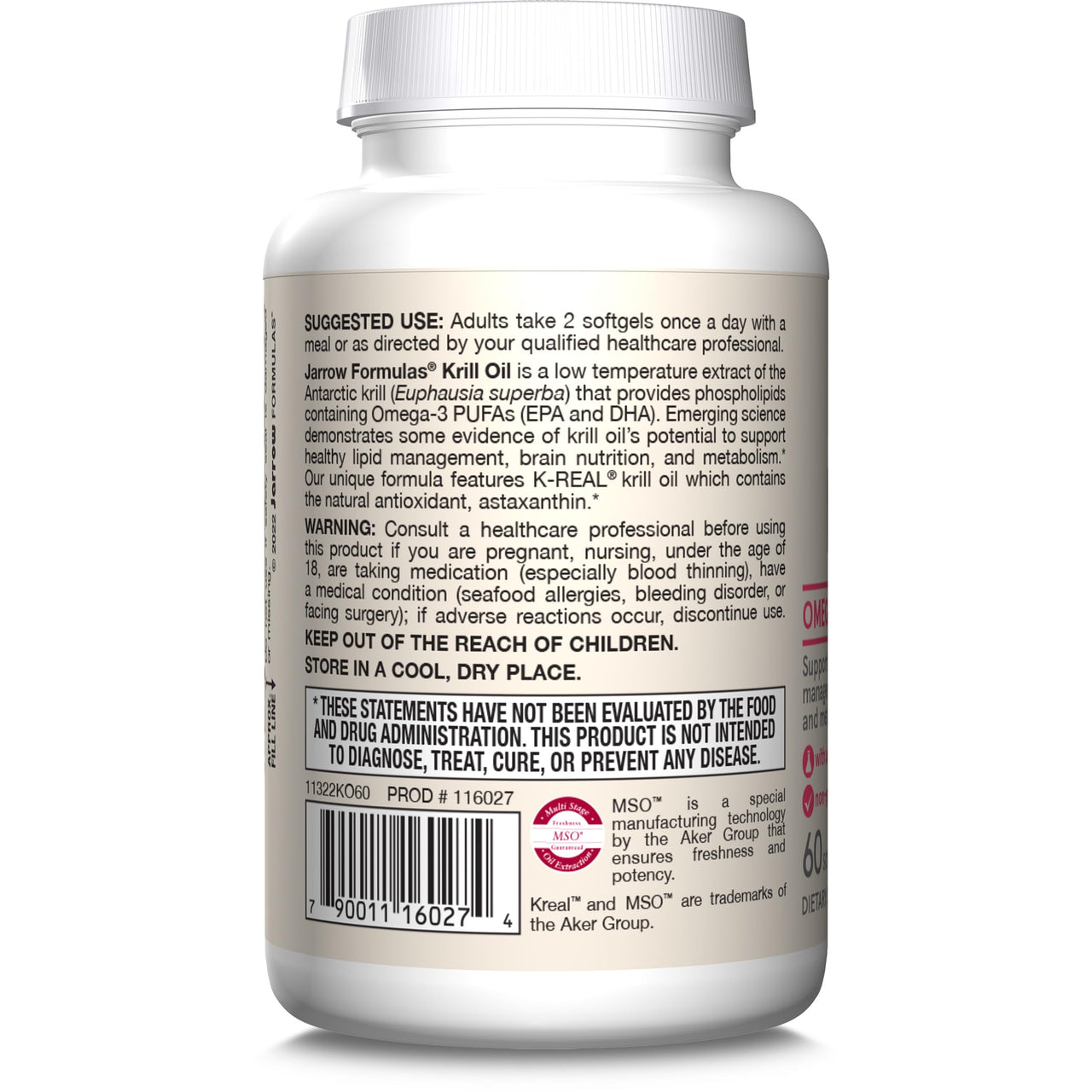Jarrow Formulas Krill Oil - Phospholipid Omega-3 Complex with Astaxanthin - 60 Softgels - 30 Servings - Supports Lipid Management, Metabolism, Brain & Heart Health - EPA & DHA - Gluten Free - Non-GMO