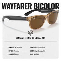 Thumbnail for Ray-Ban RB2132 NEW WAYFARER BICOLOR POLARIZED Square Shaped Sunglasses for Men & Women – Includes Official Rayban Eyewear Kit – Ideal Formal & Casual Wear Sunglasses – Brown Lens