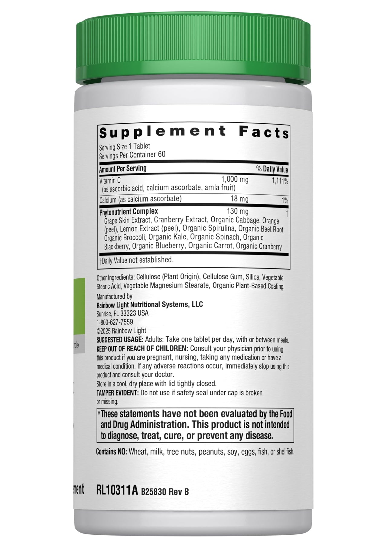 Rainbow Light Vitamin C 1,000mg | 60 Tablets | High Potency, Super C & Phytonutrient Complex | Immune Health & Collagen Support | Vegan Supplement