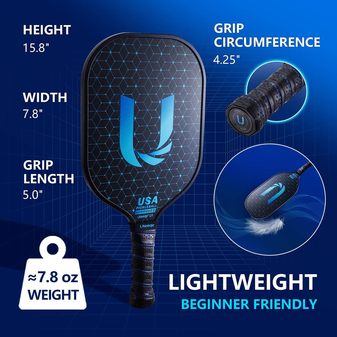 Pickleball Paddles, Graphite Pickleball Paddles Set of 2【Textured High Grit & Spin】【Thermoformed】 USAPA Approved Lightweight Non-Slip Contour Grip Pickleball Rackets Incl. 4 Outdoor Balls & Carry Bag