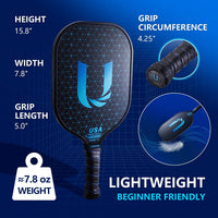 Thumbnail for Uteeqe Pickleball Paddles Set of 2, Graphite, Thermoformed One-Mold, Semi-Textured for Extra Grit & Spin, Lightweight, USAPA Approved, Non-Slip, 4.25-Inch Grip, 4 Outdoor Balls & Carry Bag
