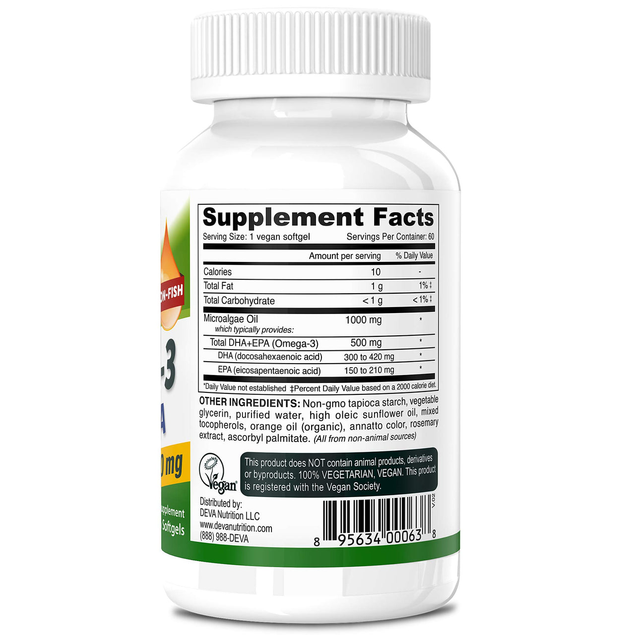 DEVA Vegan Omega-3 DHA-EPA 500MG – No Carrageenan, Non-Fish Oil Derived from Algae, Non-GMO, 60 Gelatin-Free Softgels