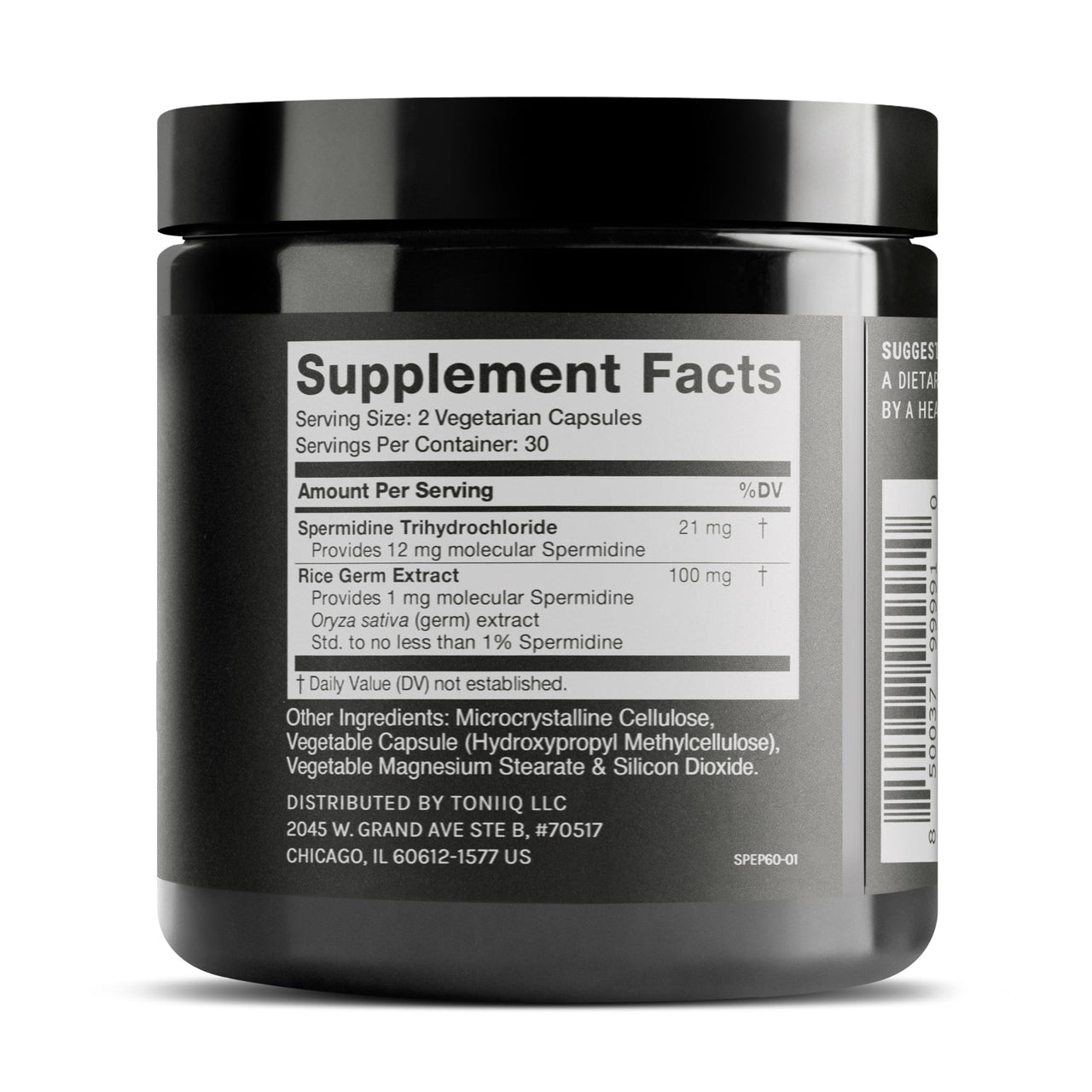 Toniiq 22mg Ultra Concentrated Spermidine Supplement -Spermidine Supplements for Men and Women - Rice Germ Extract and Trihydrochloride Complex Blend - 60 Vegetarian Capsules - 30 Servings