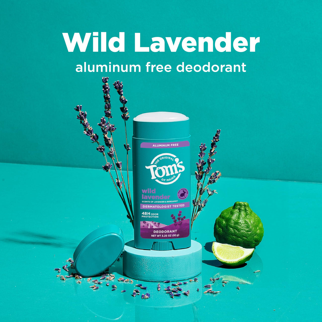 Tom’s of Maine Wild Lavender Natural Deodorant for Men and Women, Aluminum Free, No Artificial Fragrances, Dyes, or Preservatives, Baking Soda Free, 48-Hour Odor Protection, 3.25 oz (2 Pack)