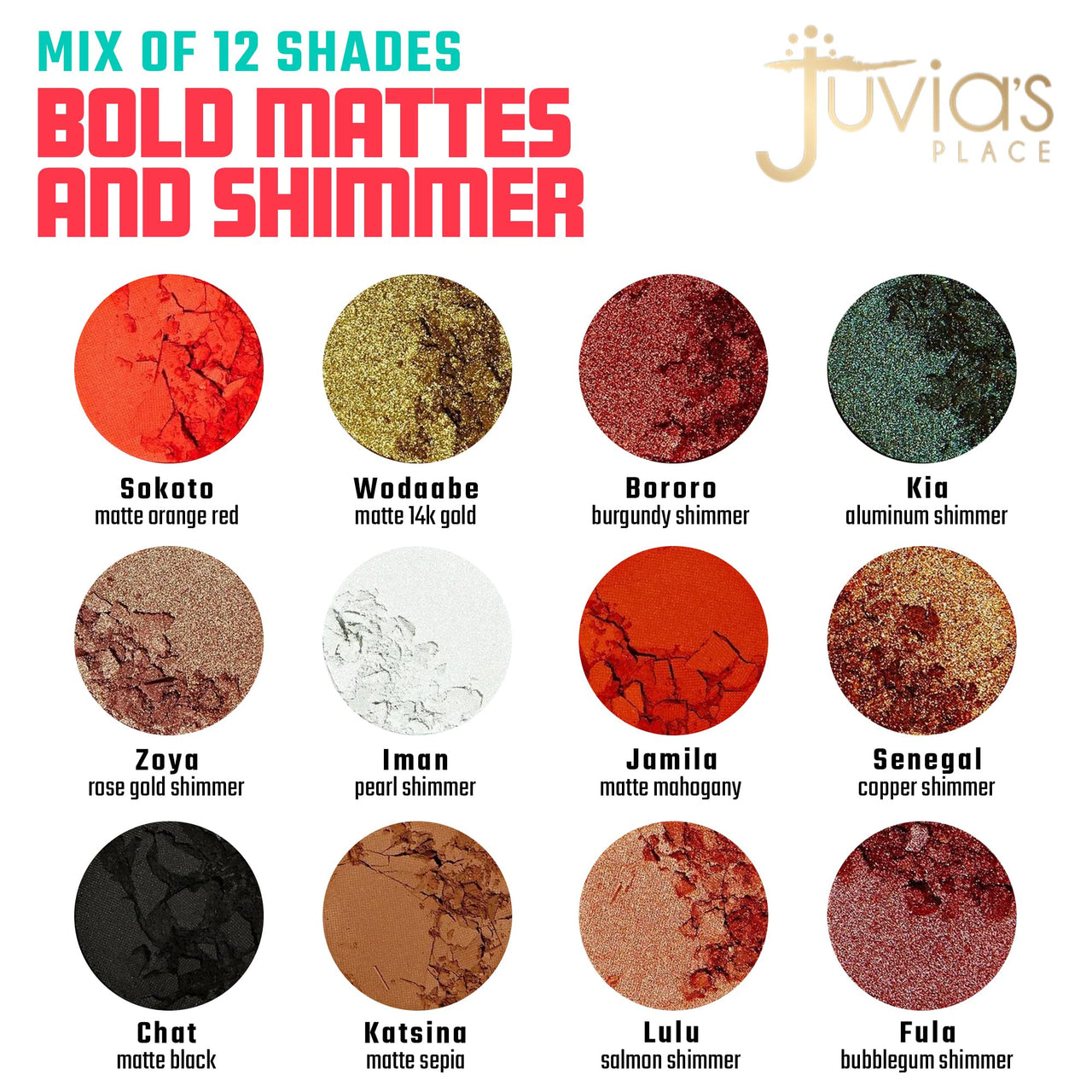 Juvia's Place Palette The Saharan - Reds, Black, White, Golds, Peach, Shades of 12, Bold Mattes and Flattering Shimmer, Professional Eye Makeup, Pigmented Palette for Eye Color & Shine