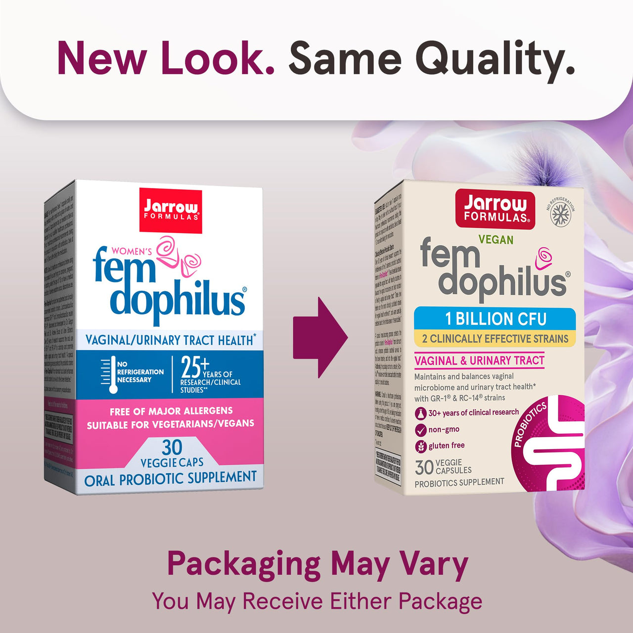 Jarrow Formulas Fem-Dophilus Vaginal Probiotics 1 Billion CFU with 2 Science-Backed Strains, Dietary Supplement for Vaginal & Urinary Tract Support, 30 Capsules, Up to a 30 Day Supply, Shelf-Stable