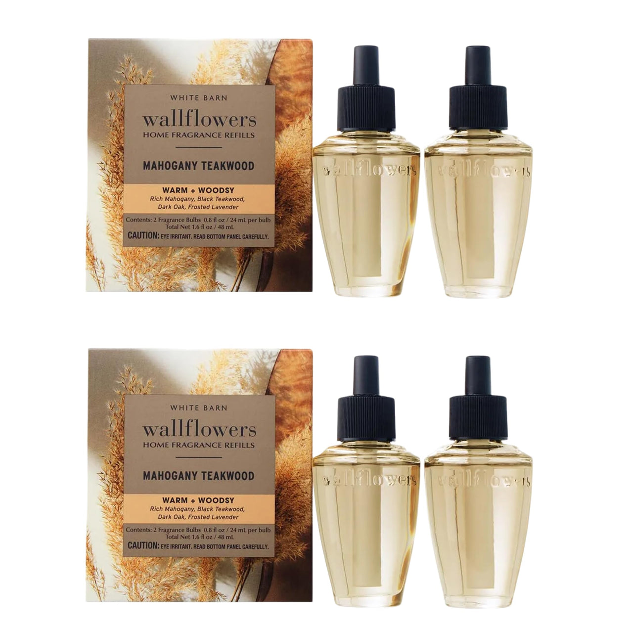 Bath & Body Works Wallflowers Refills, Mahogany Teakwood Scent, Plug-in Air Freshener Refills for Bedrooms, Bathrooms & Living Spaces, 4 Pack