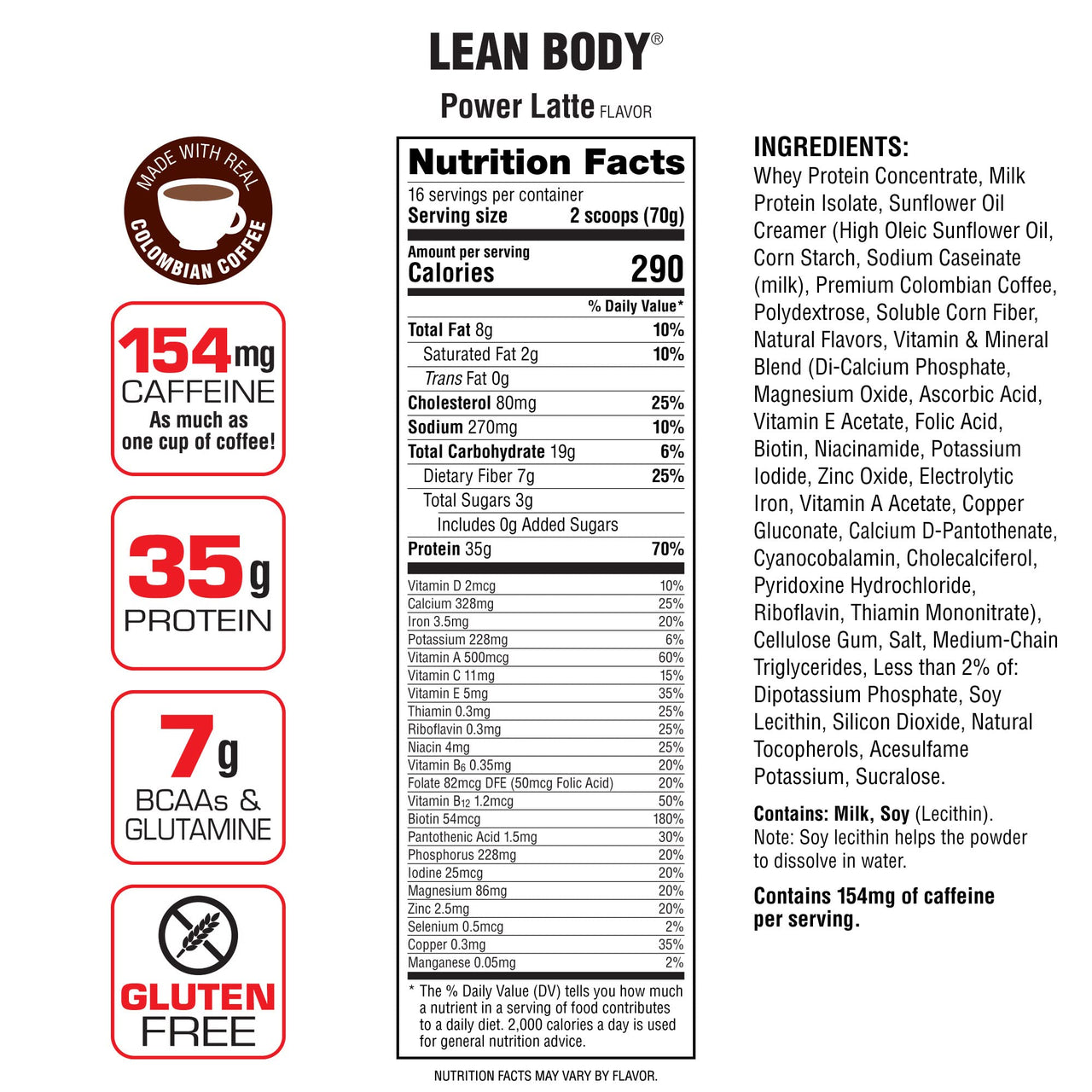 Labrada Lean Body MRP with Premium Columbia Coffee (154mg of Caffeine), Power Latte, 2.47LB Tub