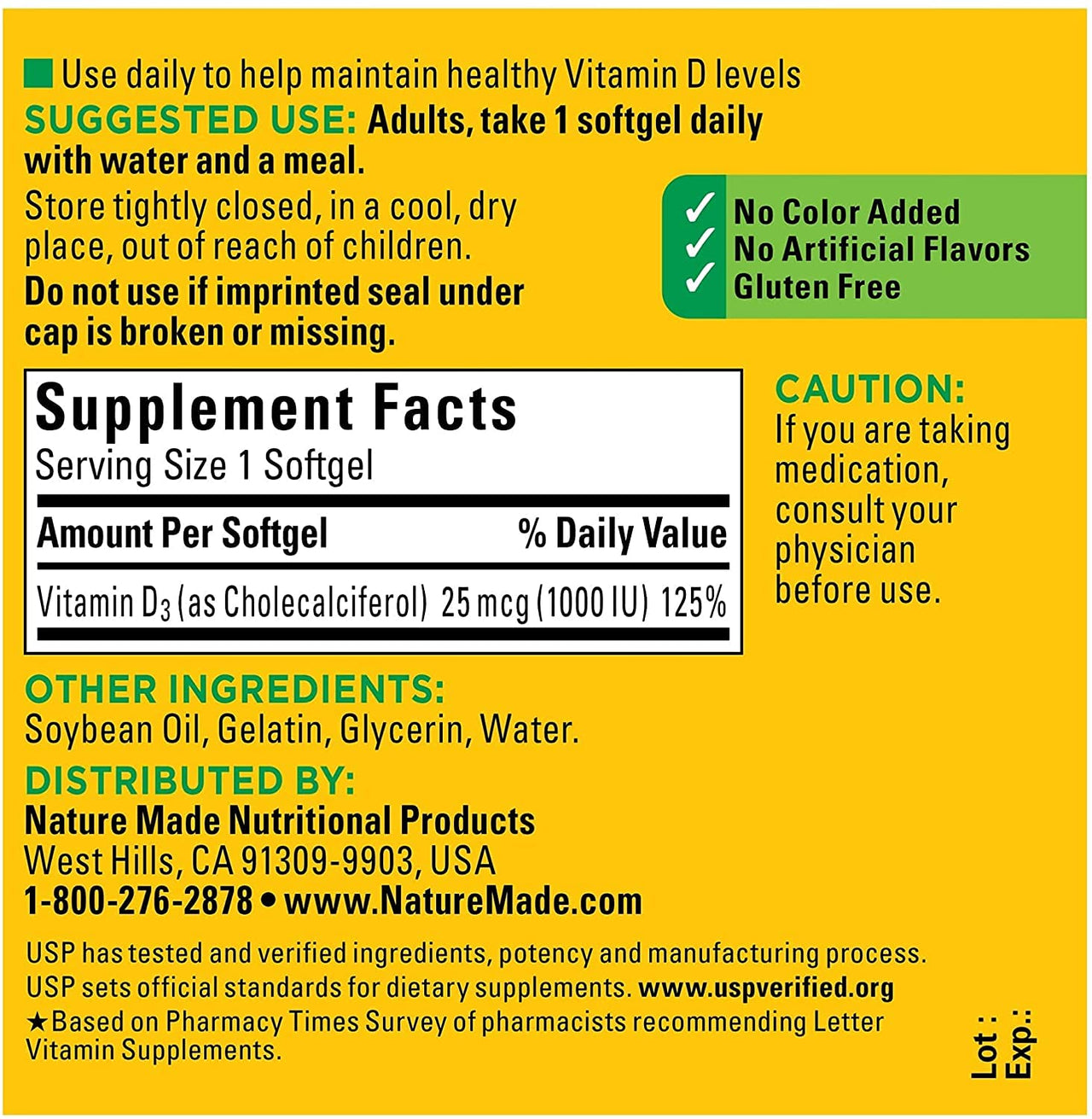 Nature Made Vitamin D3 1000 IU Supplement Liquid Softgels, 100 Count, (Pack of, 2)