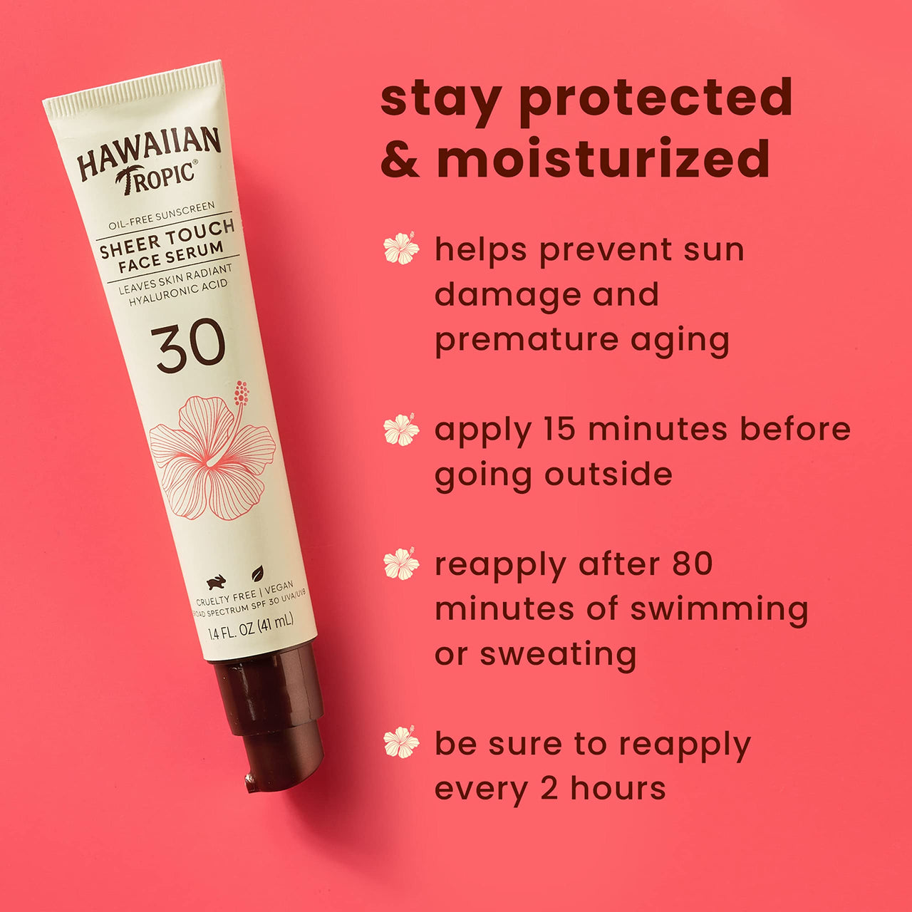 Hawaiian Tropic Sheer Touch Face Serum SPF 30, 1.4oz | Travel Size Sunscreen for Face SPF 30, Hydrating Hyaluronic Acid Serum, 1.4oz