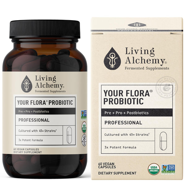 Living Alchemy Gut Health Supplements for Men & Women - Your Flora Probiotic Professional Digestion Supplement with Fermented Soybean, Prebiotics, Digestive Enzyme - Vegan, Non-GMO, 60 Pcs