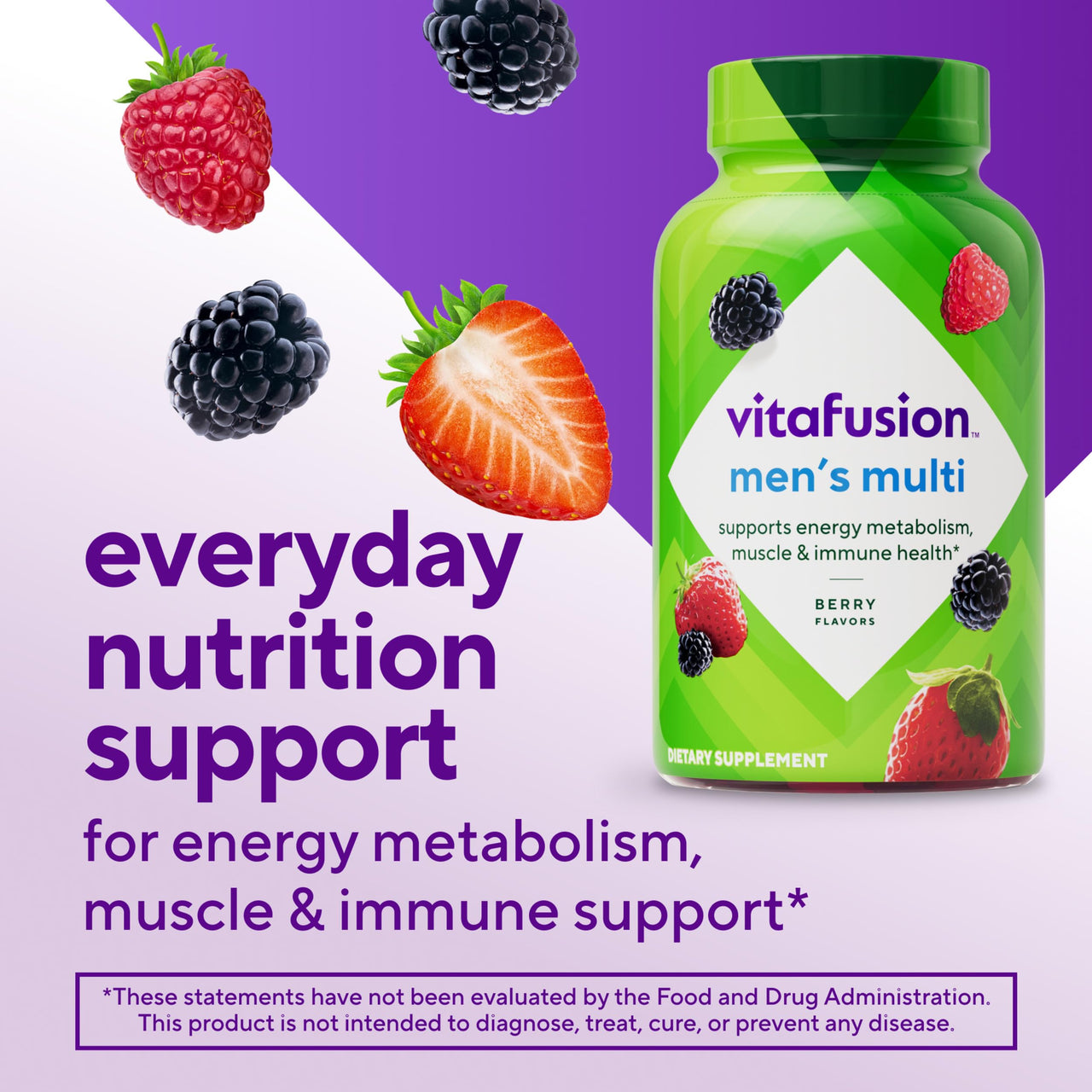 vitafusion Adult Gummy Vitamin Supplement for Men, Berry Flavored, A, C, D, E, B6, B12, Daily, 120 Count, 60 Day Supply