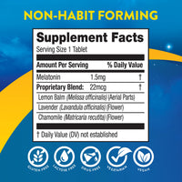 Thumbnail for MidNite Back to Sleep Low Dose, 1.5 mg Melatonin Sleep Aid, Non-Habit Forming, Herbal Dietary Supplement for Adults, Drug-Free, Gluten-Free, Lactose-Free, Vegetarian, Vegan, 30 Quick Melt Tablets