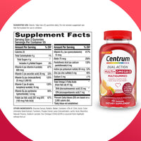 Thumbnail for Centrum MultiGummies Multi+ Omega 3 Dual Action, Adult Multivitamin, Multivitamin/Multimineral/Omega 3 Supplement, Strawberry/Lemon/Orange Flavors - 110 Count
