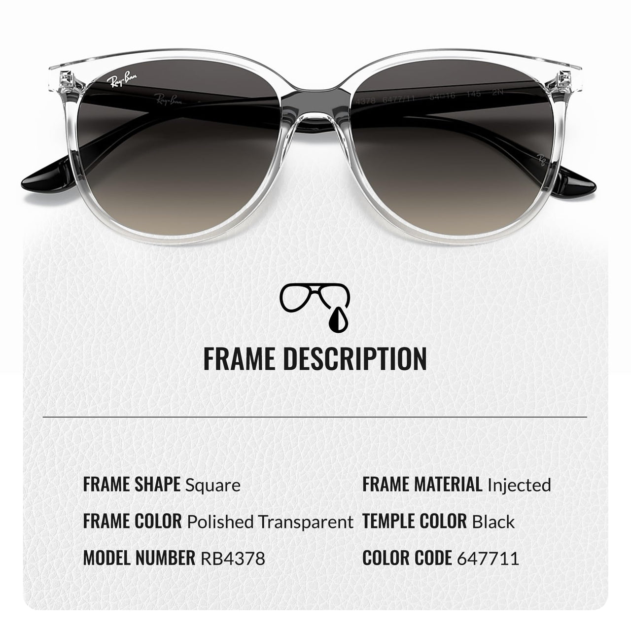 Ray-Ban RB4378 Square Shaped Non-Polarized Sunglasses for Women – Includes Official RAYBAN Eyewear Kit – Ideal Formal & Casual Wear Sunglasses – Grey Gradient Lens