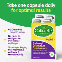 Thumbnail for Culturelle Pro Strength Daily Probiotics For Digestive Health (2 Month Supply) with Prebiotics for Women & Men, Supports Occasional Diarrhea, Gas & Bloating, Gluten & Soy Free, 60 Count